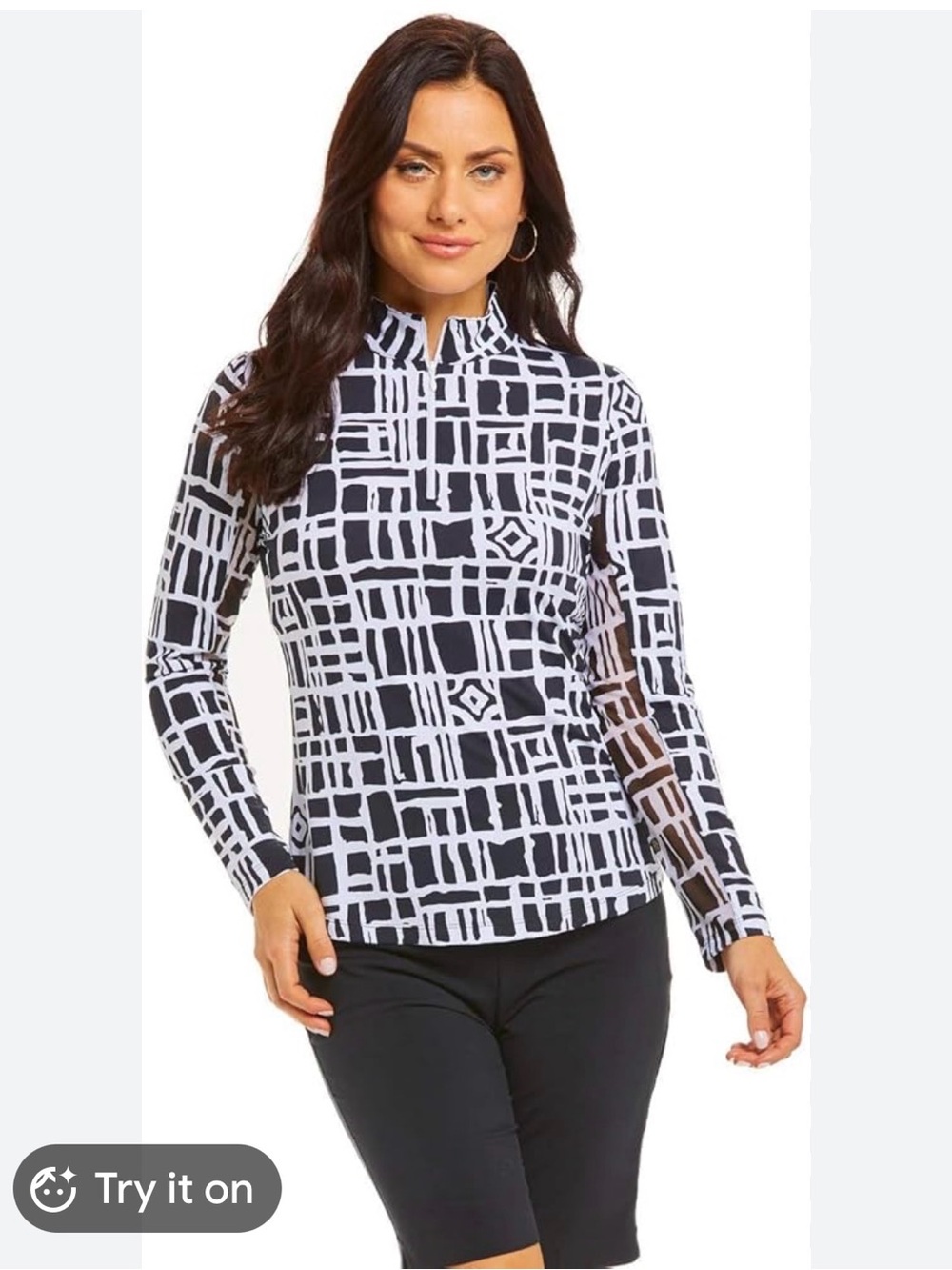 IBKUL Women’s Black & White Performance Quick Dry UPF Quarter zip M